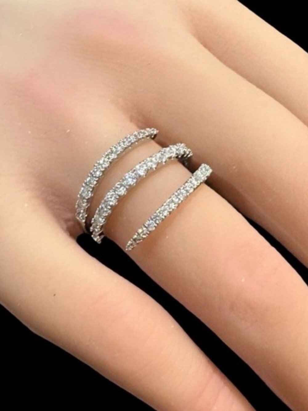 Spiral Wrap Ring Silver Tone Crystal Inlay Size 6.5